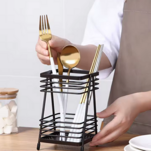 Cesta para cubiertos de acero inoxidable con soporte de malla de drenaje, organizador para cuchillos y tenedores