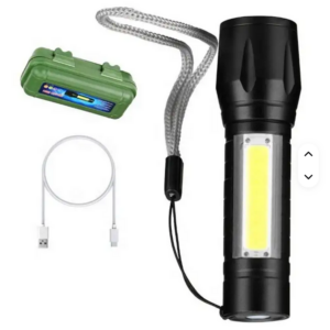 Linterna recargable con luz lateral para acampar, linterna de mano de 10 cm de largo, resistente al agua