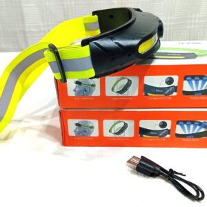 Linterna LELONG 8360 minera deportiva con luz led frontal bicolar y cintas laterales luminosas